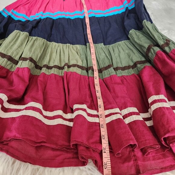 Y2K 90s Tiered Patchwork Maxi Skirt Sz Small Pull On Color Block Hippie Boho - Picture 7 of 12